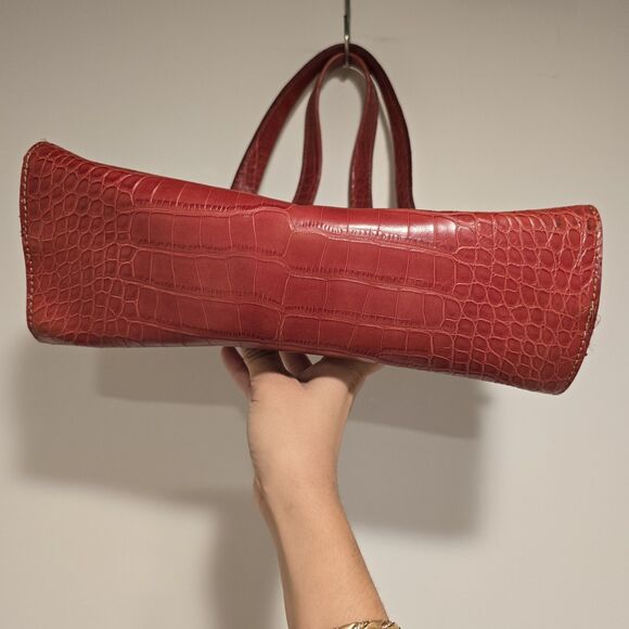 Y2K Tommy Hilfiger Faux Crocodile Skin Embossed Mini Hand Bag Red Shoulder Purse - Picture 7 of 13